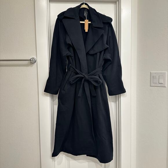 NWT SKIMS BOYFRIEND FLEECE OVERSIZED TRENCH COAT IN ONYX SIZE LARGE - Picture 6 of 9